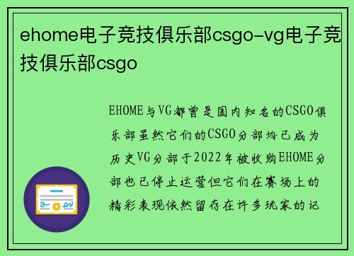 ehome电子竞技俱乐部csgo-vg电子竞技俱乐部csgo